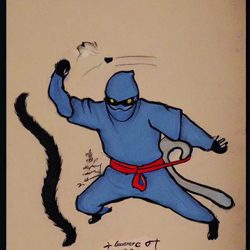 Image similar to a ninja with the head of a cat,