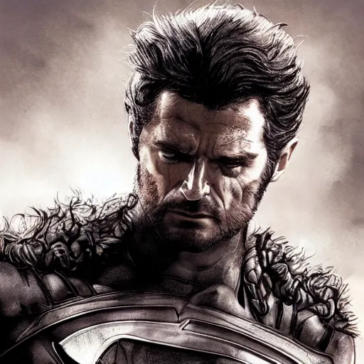 Image similar to henry cavil as wolverine, marvel concept art, hyperrealistic, detailed, accurate illustration, dramatic lighting, action pose