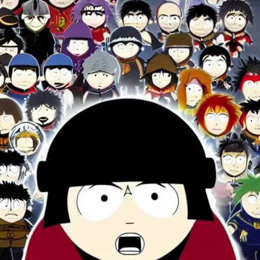 Prompt: berserk characters in an episode of south park