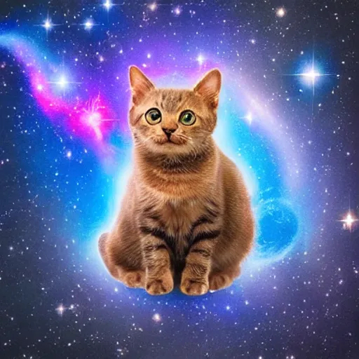 Image similar to cute cat merging with the galaxy