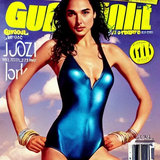 Prompt: Gal Gadot on the cover of Swimsuit Illustrated (1990)