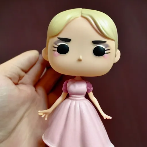 Image similar to skinny 19 years old white redhead girl in a pink sundress funko pop highly detailed closeup photo