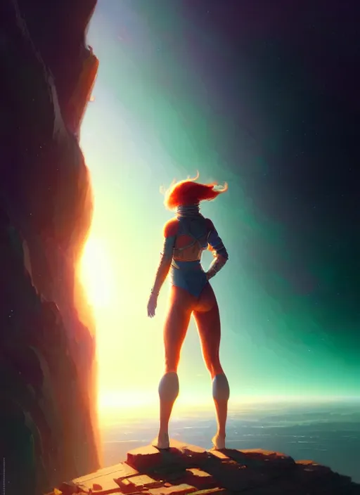 Image similar to standing on neptune, looking out into the vastness of space, digital art, art by artgerm greg rutkowski and andreas rocha, cinematic lighting, highly detailed, warm colours, 8 k