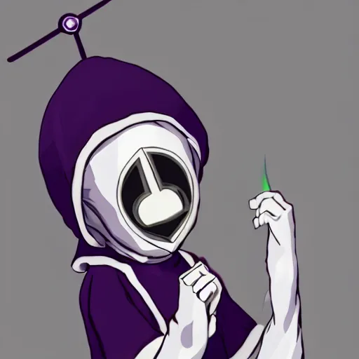 Image similar to cute little boy wearing an skull mask and dressed in an nun outfit, purple color palette, artwork made in western cartoon art syle, inspired in made in abyss and hirohiko araki, ray tracing, featured in pixiv