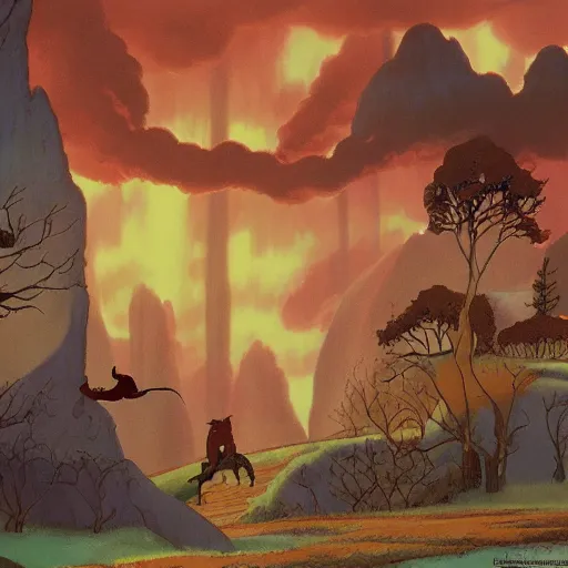 Image similar to environment matte paintings from the fox and the hound ( 1 9 8 1 )