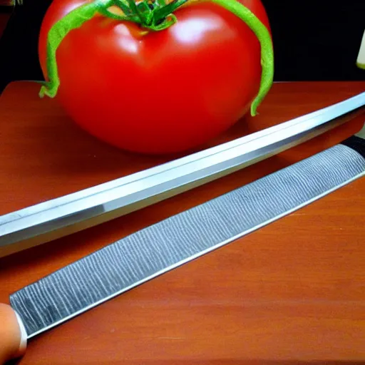 Image similar to best katana in the world with tomato sauce on it