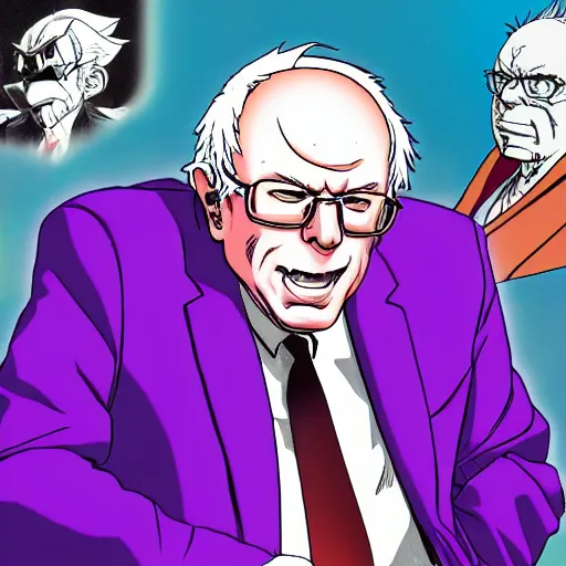 Image similar to bernie sanders fighting freeza in the art style of akira toriyama