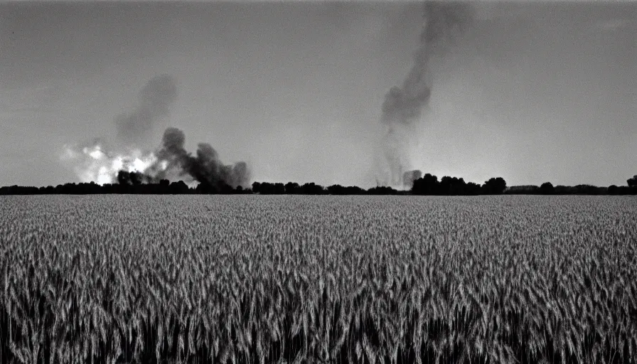 Prompt: 1 9 7 0 s movie still of a heavy burning house in a wheat field, cinestill 8 0 0 t 3 5 mm, high quality, heavy grain, high detail, texture, dramatic light, ultra wide lens, panoramic anamorphic, hyperrealistic