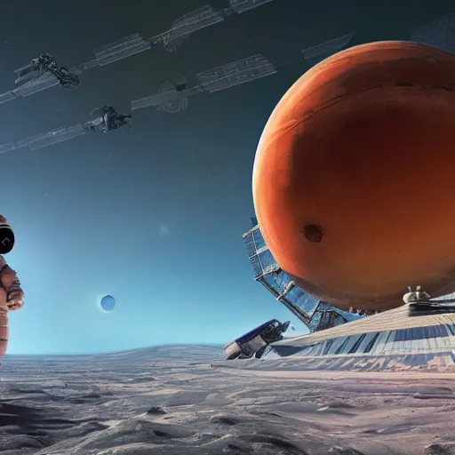 Prompt: extreme long shot of a soviet cosmonaut in mars, mets for the first time with an alien civilisation, spreads the word of the revolution, cccp international space station in the background, sovietwave aesthetic, sci fi, soviet futurism, socialist realism, volumetric lighting, ultra detailed, hyperrealistic, photoshopped, octane render