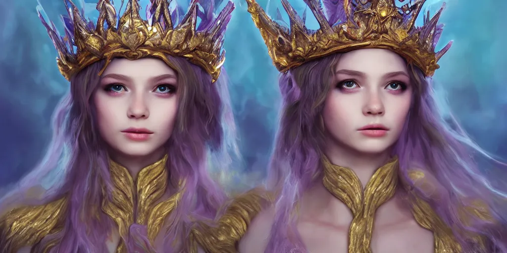 Image similar to fairy girl emperorit is decorated with long robes that fall like stars and wears a huge crown. fantasy art, photo realistic, dynamic lighting, artstation, poster, volumetric lighting, very detailed faces, 4 k, award winning, blender