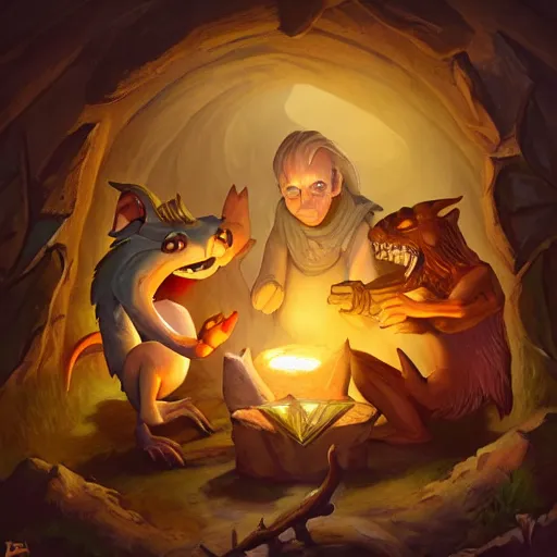 Image similar to D&D, a group of kobolds digging in a tunnel by torchlight, artwork by Artgerm, Don Bluth