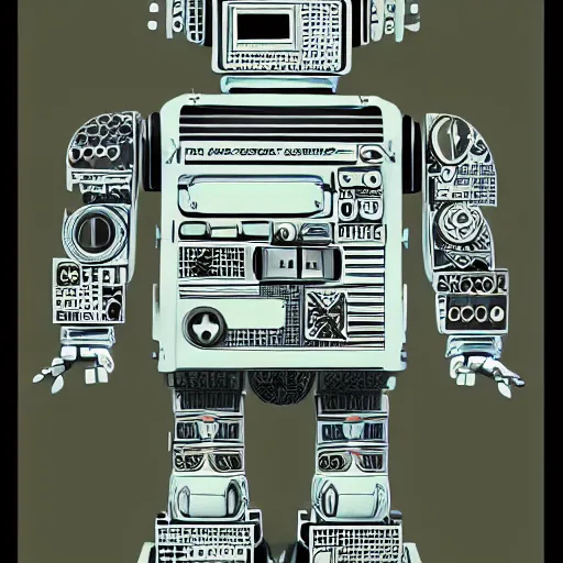 Image similar to a diagram of a robot body with various parts, cyberpunk art by eduardo paolozzi, behance contest winner, computer art, greeble, steampunk, poster art, james turrell, post it note art, optical illusion art, joseph stella, andy warhol, venus of willendorf, vintage robot, robot illustration