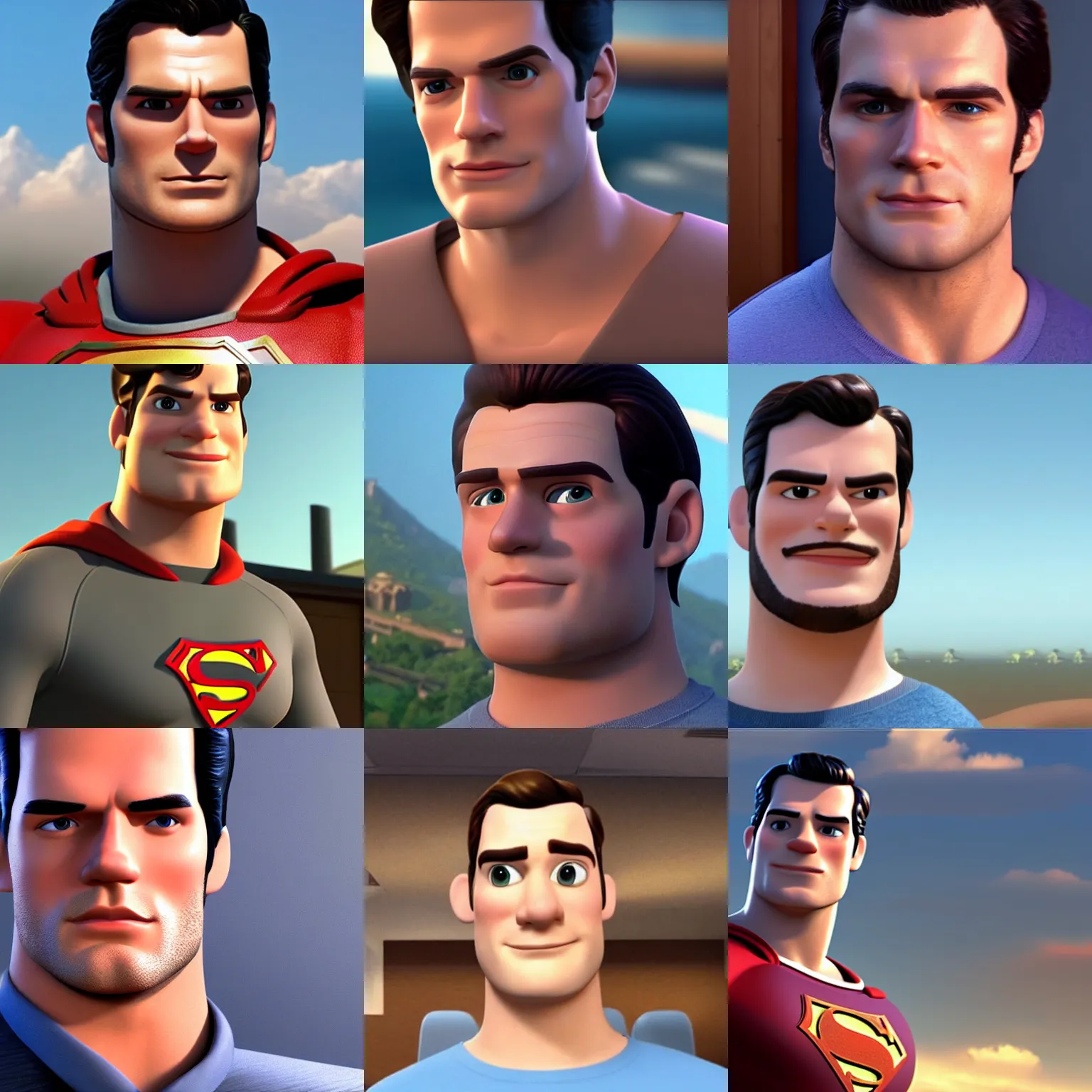 Prompt: screenshot of henry cavill in a pixar movie. 3 d rendering. unreal engine. amazing likeness. very detailed. cartoon caricature.