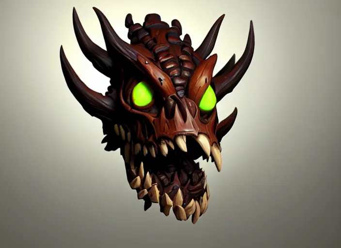 Image similar to brown wooden festeroot dragonskull treant head, stylized stl, 3 d render, activision blizzard style, hearthstone style, darksiders art style, greg rutkowski style