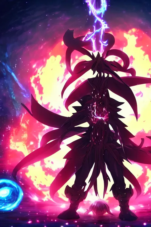 Prompt: Anime of Horrific cosmic abyssal formless creature wielding a powerful planet destroying weapon to pierce the heavens full body portrait , 8k, anime aesthetic, cinematic, dramatic, ominous, symmetrical