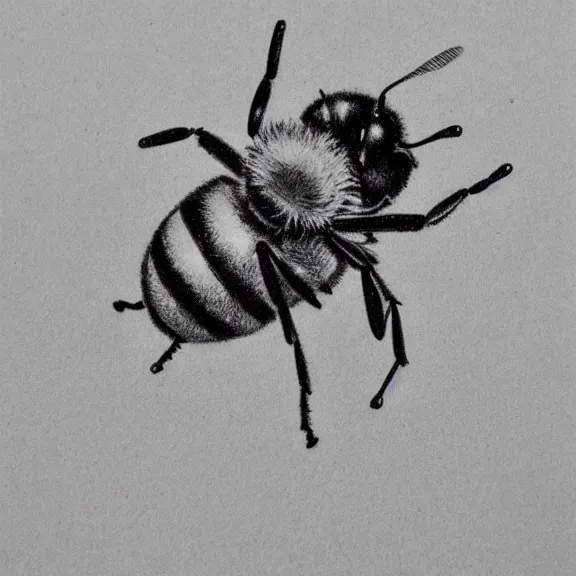 Image similar to a pencil drawing of a bee flying over a flower. by pen tacular