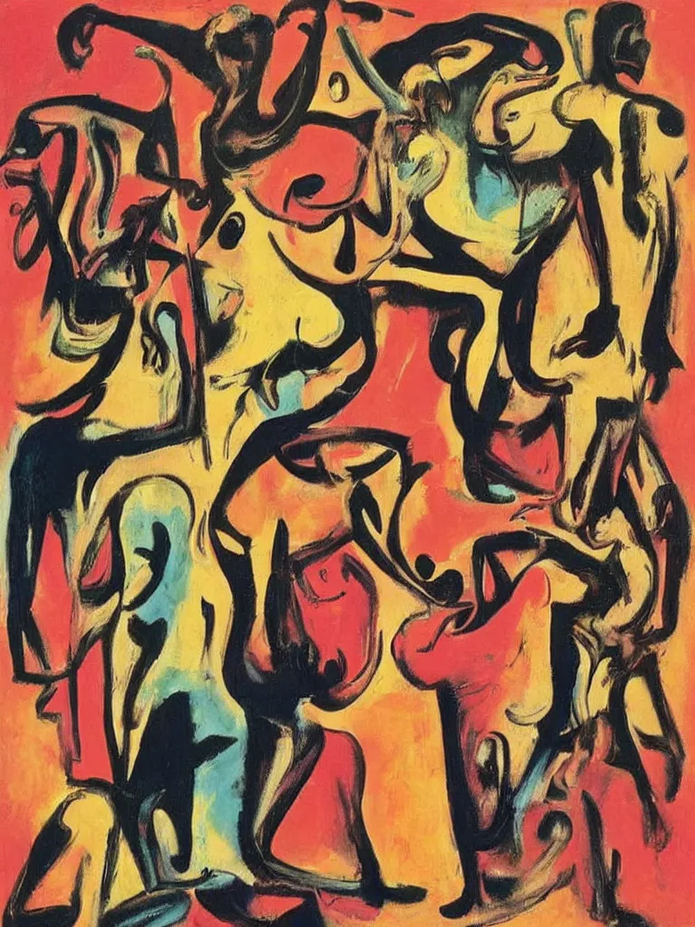 Image similar to surreal, tribal dance, art by willem de kooning, dali