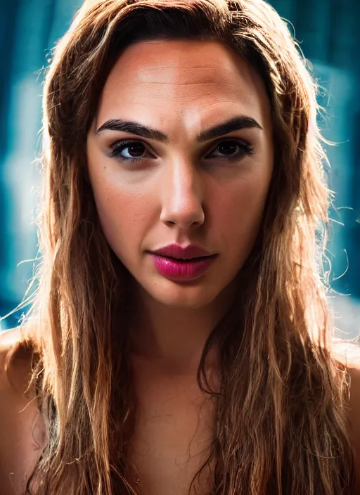 Prompt: portrait of bimbo gal gadot, natural light, detailed face, beautiful features, symmetrical, canon eos c 3 0 0, ƒ 1. 8, 3 5 mm, 8 k, trending on deviantart,