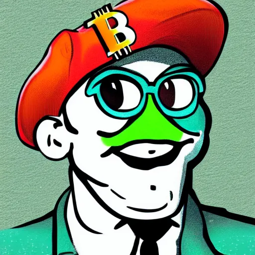 Prompt: pepe holding bitcoin