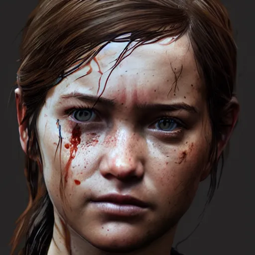 Prompt: highly detailed facial portrait of ellie from the last of us part 2, angry, micro expressions, highly detailed, trending on artstation, cinematic lightning