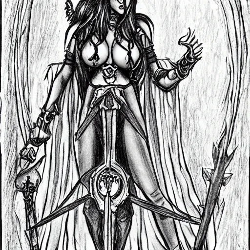 Image similar to dark elf sorceress who is summoning a demon in the style of warhammer fantasy : : head and shoulders drawing