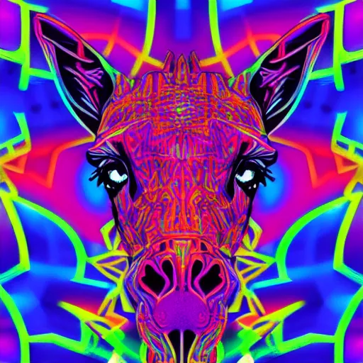 Prompt: a psychedelic neon technicolor portrait illustration of a giraffe in geometric kaleidoscopic colors with gradients vaporwave trending on artstation 4 k intricate extremely detailed digital art