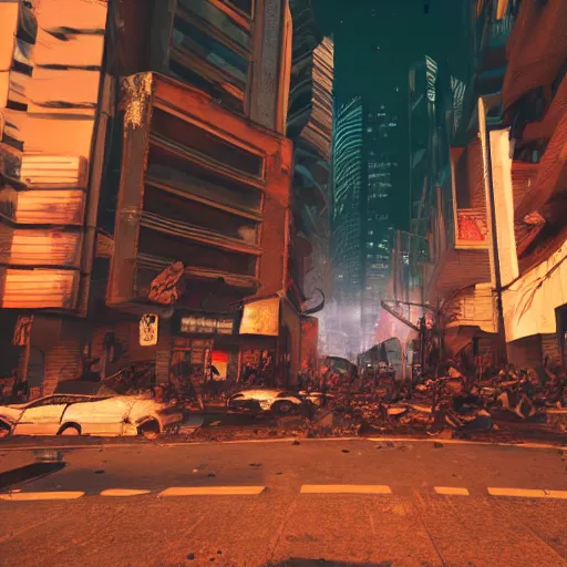 Prompt: photograph of a riot in a cyberpunk city street, first person view