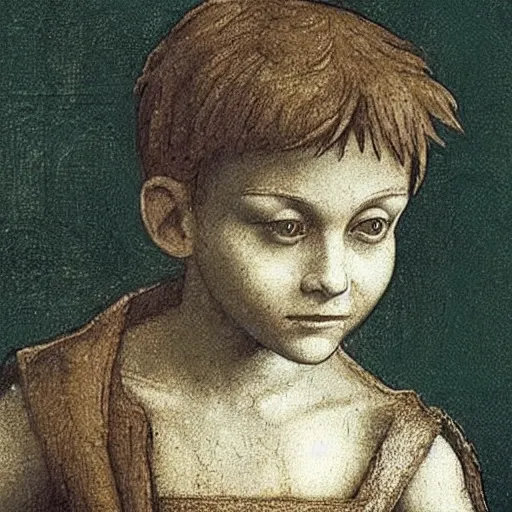 Prompt: Peter pan with a scar on his check by Leonardo DaVinci