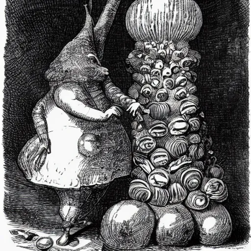 Image similar to A hookah smoking caterpillar, Alice In Wonderland, Absolem, Lewis Carol. by John Tenniel ::