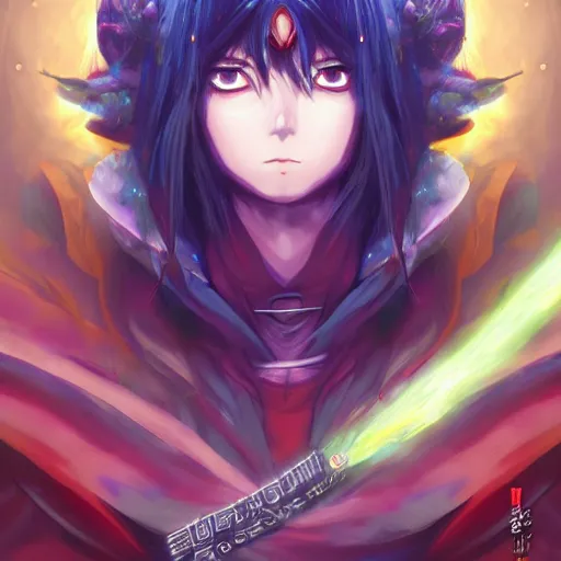 Image similar to anime portrait of the Singularity as a shaman yedi using dark force to eliminate trump as an anime antagonist by Stanley Artgerm Lau, WLOP, Rossdraws, James Jean, Andrei Riabovitchev, Marc Simonetti, and Sakimichan, trending on artstation