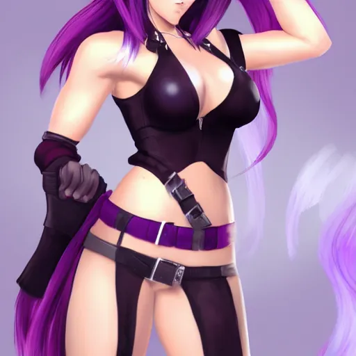 Image similar to full body shot of tifa lockhart with purple hair, concept art trending on artstation
