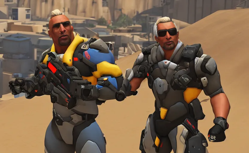 Image similar to the rock as soldier 7 6 in overwatch, in game screenshot