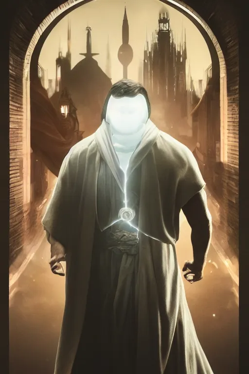 Image similar to characters portrait of Moon Knight mixed with Dr Strange by Alyssa Monks, full-shot, merged character, Full body shot, cinematic opening shot, 4k, highly detailed, cinematic lighting