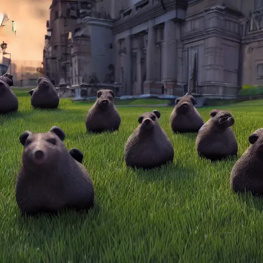 Image similar to epic unreal engine 5 render of a group of secret agent moles, very intricate, ultra detailed, 0 0 7 mole, epic scene, octane render, 8 k, photorealistic, wearing secret agent gear, time travelers, battle scars