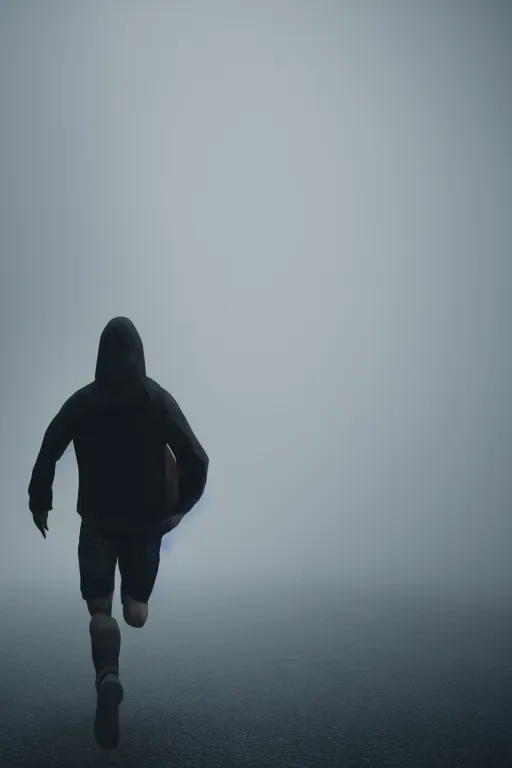 Prompt: photo of a person escaping from attacker cinematic, foggy, ultra realistic