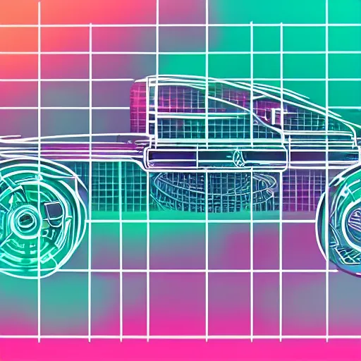 Image similar to synthwave wireframe intergalactic planetary future space vehicles that look super stylish. neofuturism. grid. lines.