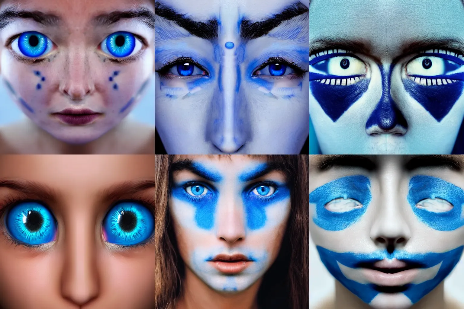 Prompt: human face symmetric blue eyes