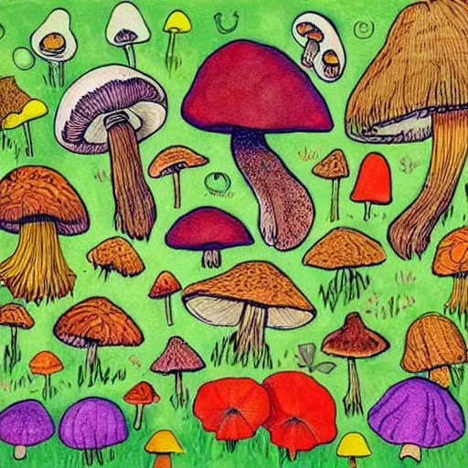 Prompt: a bunch of mushrooms that are on the ground, a jigsaw puzzle by ursula wood, pinterest contest winner, ecological art, psychedelic, colorful, i can't believe how beautiful this is