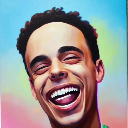 Image similar to rapper logic big smile, portrait painting