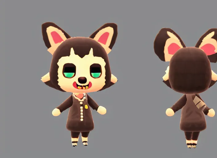 Prompt: a cute chibi werewolf animal crossing villager. animal crossing character. 3 d render, 3 d model rip, simplified design, symmetry, hq, artgerm, arstation,