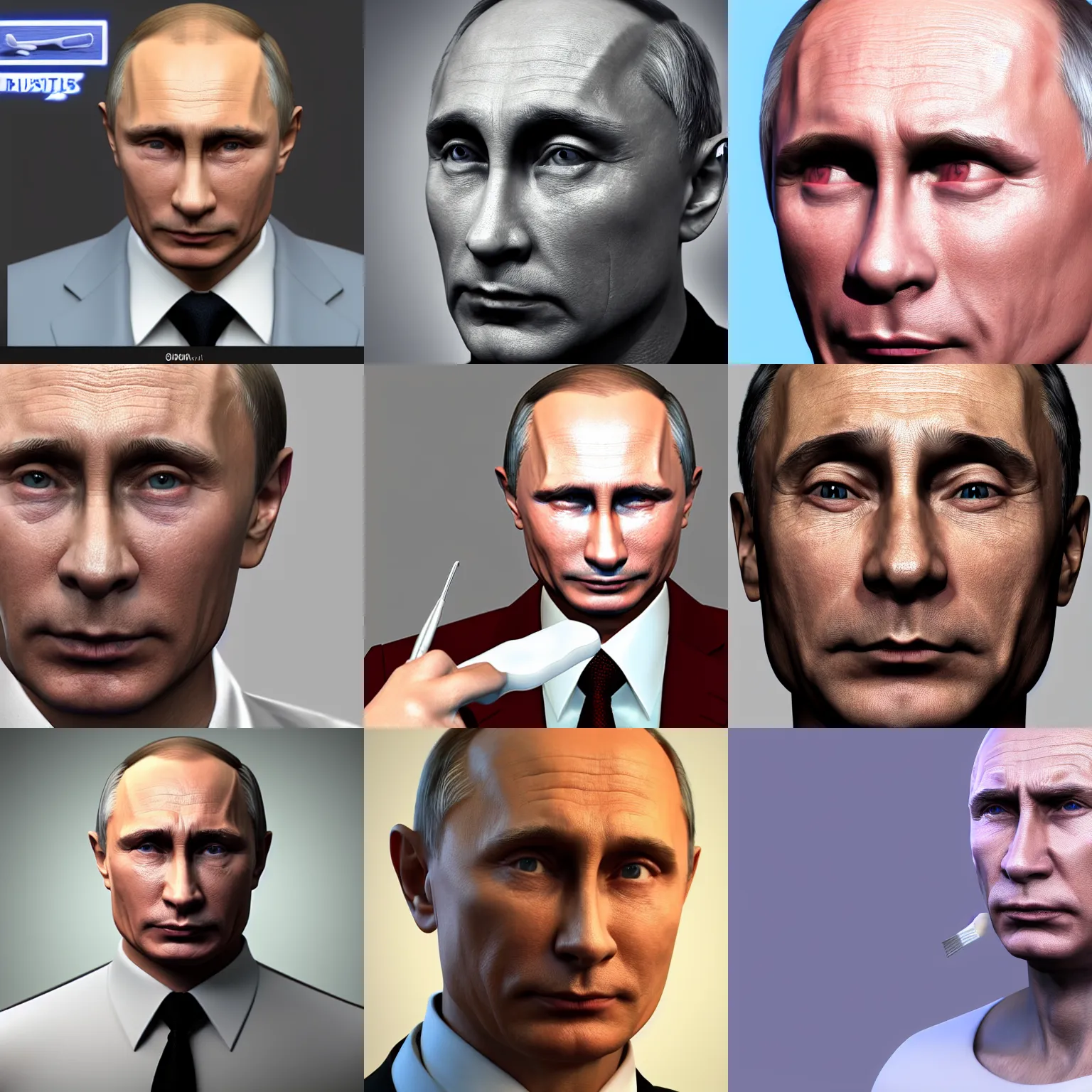 Prompt: vladimir putin with toothbrush moustache, rtx, raytracing, unreal engine 5, studio quality, portrait, 8 k,