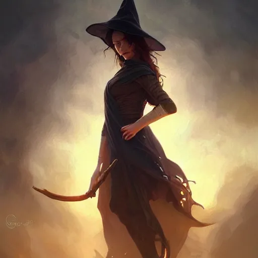 Image similar to girl witch, fine art, awesome fantasy book cover on pinterest, award winning, dark fantasy landscape, fantasy magic, intricate, elegant, sharp focus, cinematic lighting, highly detailed, digital painting, concept art, art by wlop and artgerm and greg rutkowski, masterpiece, trending on artstation, 8 k