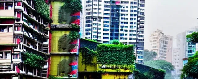 Image similar to streets of mumbai, future, mossy buildings