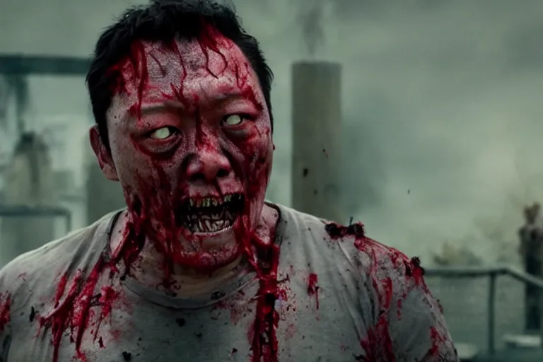 Image similar to film still of zombie zombie Benedict Wong as a zombie in new avengers movie, 4k