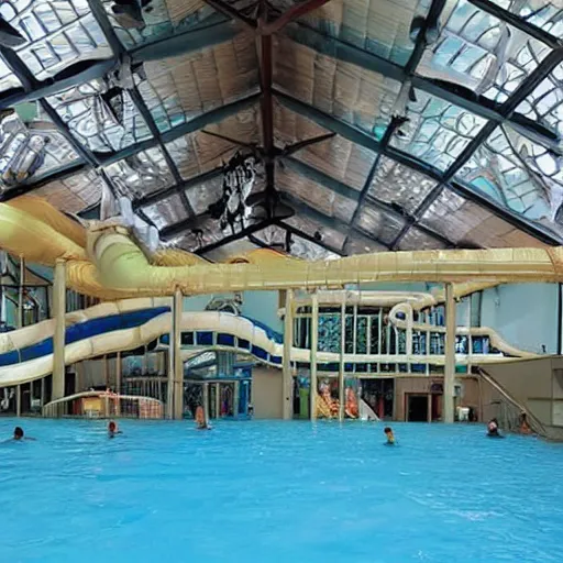 Prompt: a indoors waterpark. the ceiling is flooded. craiglist photo.