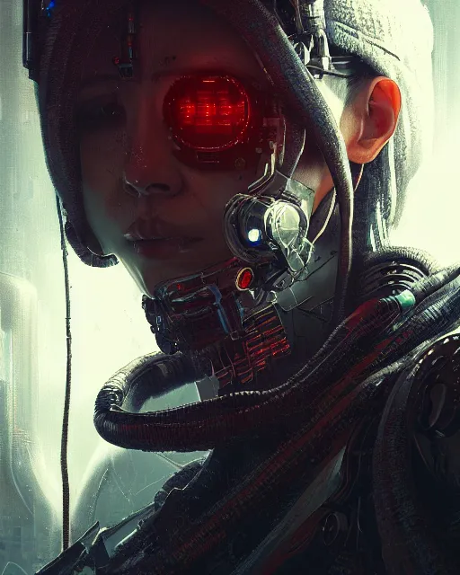 Image similar to portrait of a cyberpunk cyborg. sci - fi, intricate abstract upper body intricate, wlop, concept art, octane render, deviantart, greg rutkowski, cinematic, key art, hyperrealism,