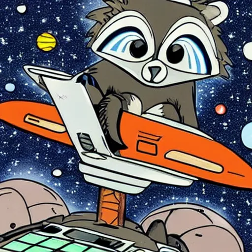 Image similar to A raccoon piloting a spaceship