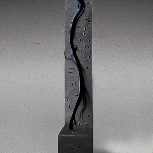 Prompt: liquid forms in metal abstract sculpture cyberpunk in the concrete