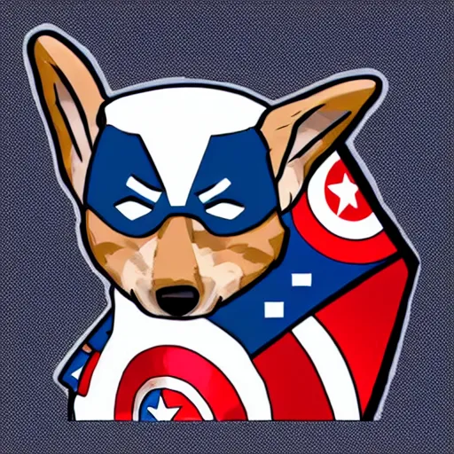 Prompt: corgi dressed as captain america, comic, vector art