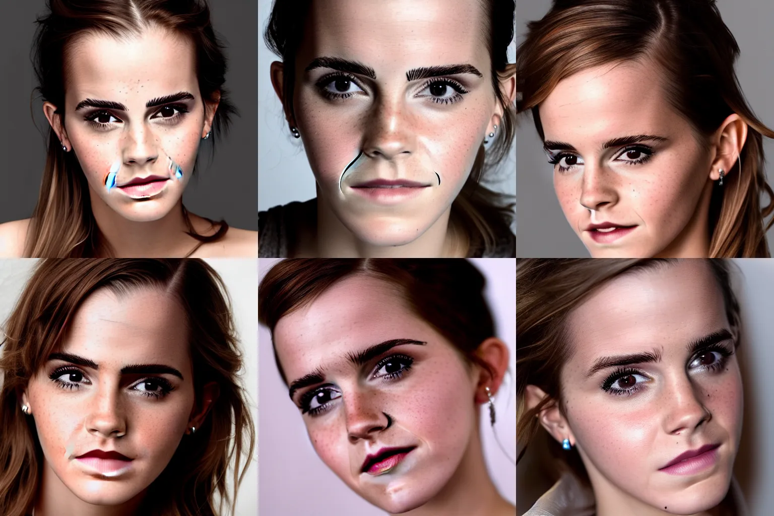 Prompt: close-up portrait of Emma Watson looking into the camera, studio lighting